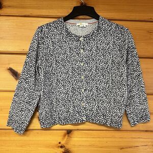 BODEN Cheetah Navy Grey Print Golden Buttons Cotton Blend Classy Cardigan L